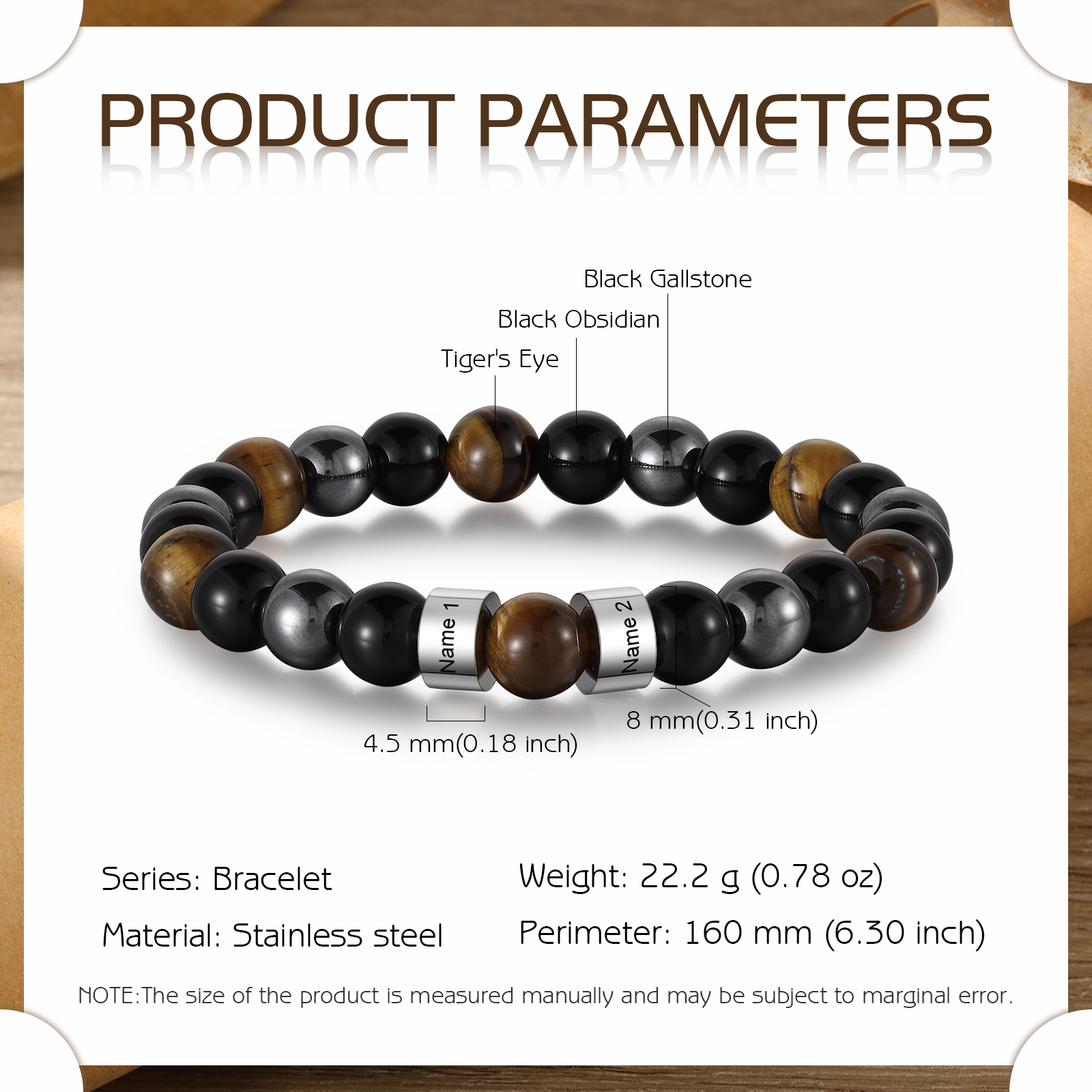 2 Names - Personalised Men's Beaded Bracelet Customised Name Bracelet Birthday Gift for Him-Jessemade AU