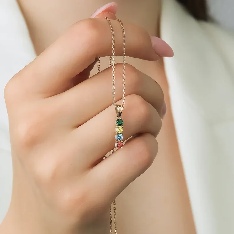 Family Birthstone Necklace Personalised 4 Stones Family Tribal Necklace for Her-Jessemade AU