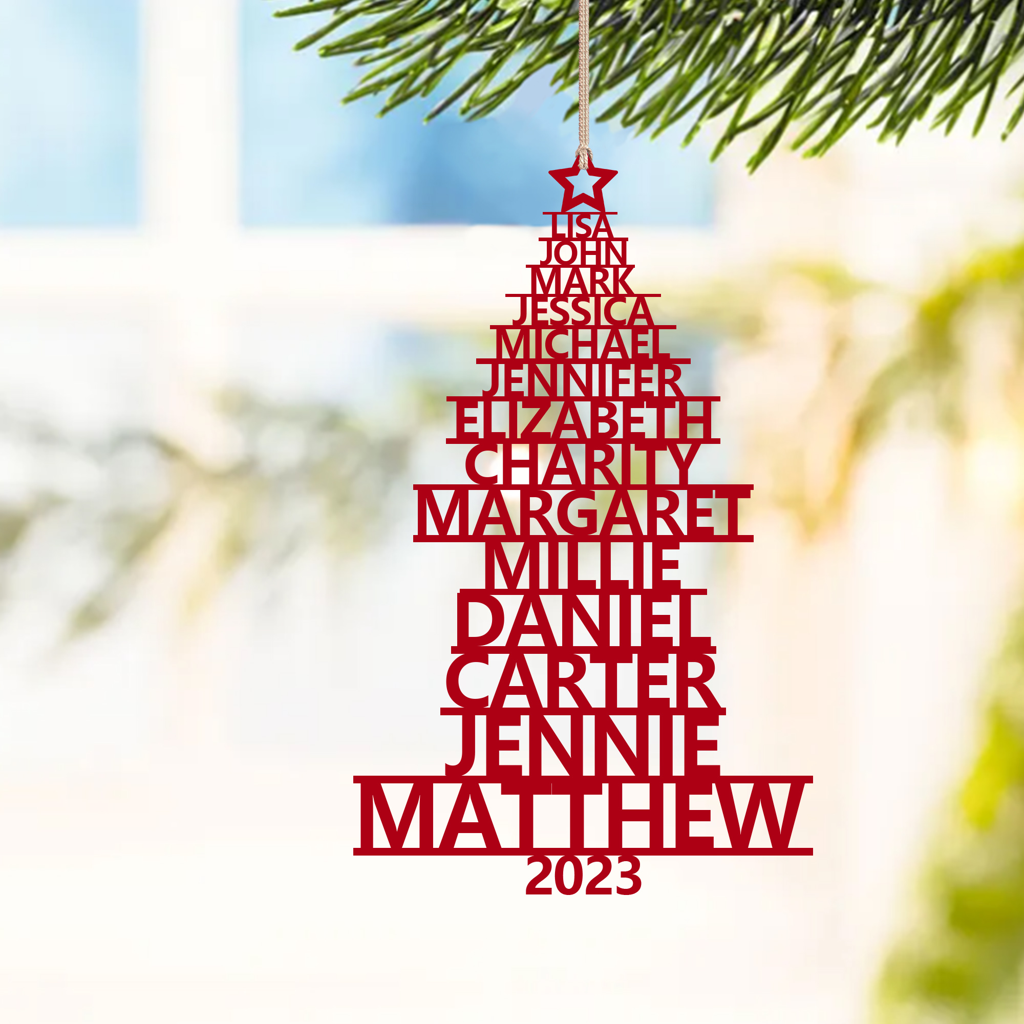 14 Names - Personalised Christmas Tree Ornaments Customised Name Xmas Wooden Decor Gifts for Family Friends-Jessemade AU