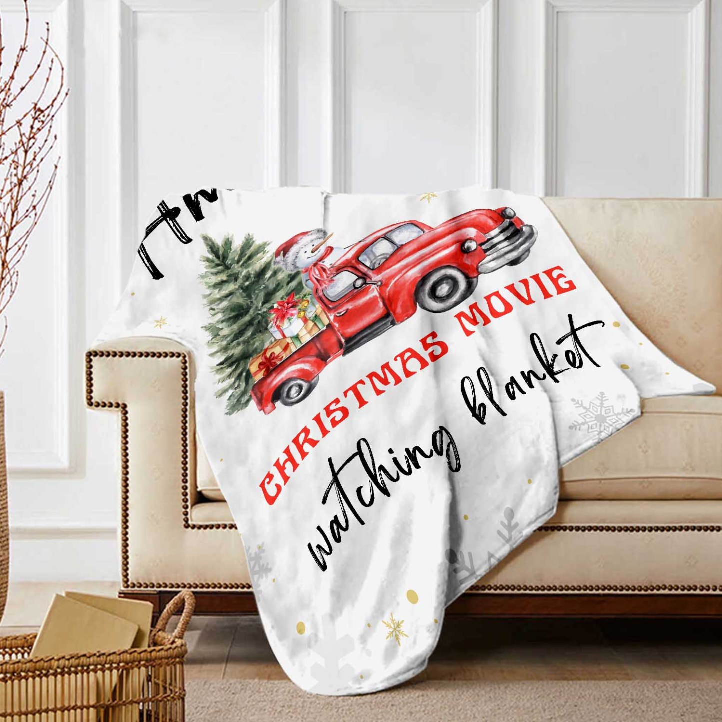 Personalised Christmas Movie Blanket Custom Name White Blanket Christmas Gift for Family Friends - Christmas Movie Watching Blanket-Jessemade AU