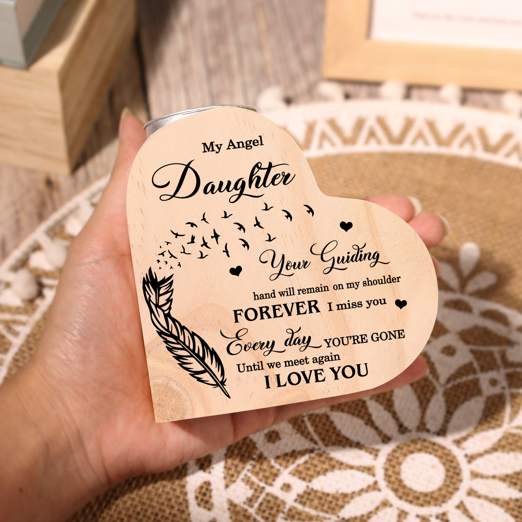 My Angel Daughter Wooden Heart Candle Holder Memorial Candlesticks "Until we meet again"-Jessemade AU
