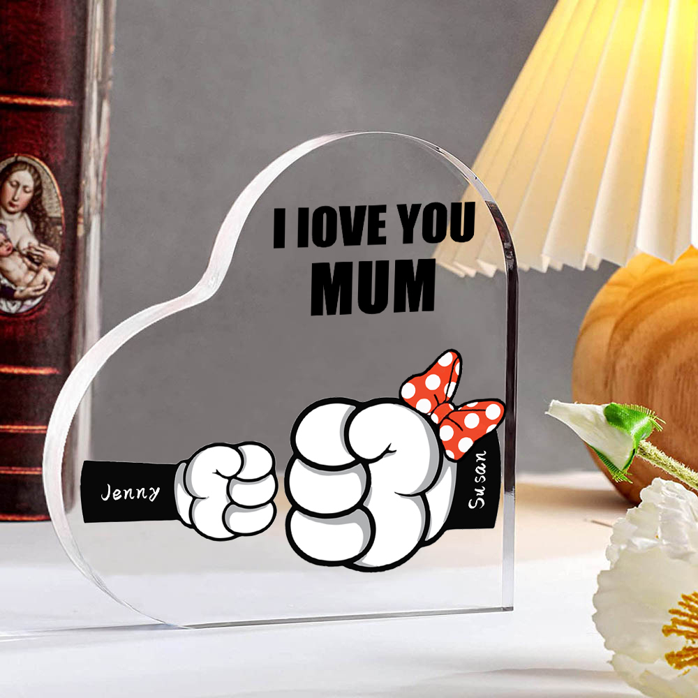2 Names - Personalised Acrylic Heart Keepsake Custom Name & Text Fist Bump Ornaments Gifts for Family-Jessemade AU