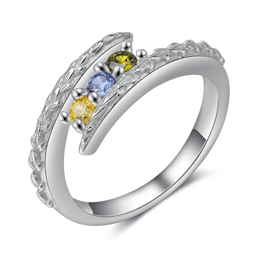 Personalised 3 Birthstones Ring Engraved Names Ring Gifts for Her-Jessemade AU