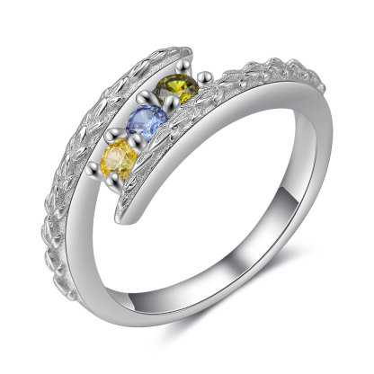 Personalised 3 Birthstones Ring Engraved Names Ring Gifts for Her-Jessemade AU