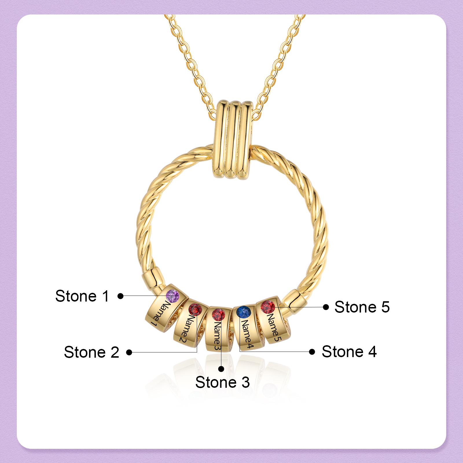 5 Names - Personalised Circle Pendant Necklace Custom Birthstones & Names Necklace Birthday Gift for Her-Jessemade AU