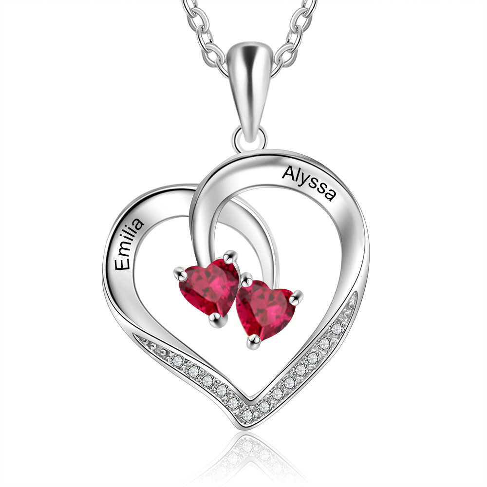 Mother's Day Gift Personalised Heart Necklace With Names Custom 2 Birthstones Gifts For Women-Jessemade AU