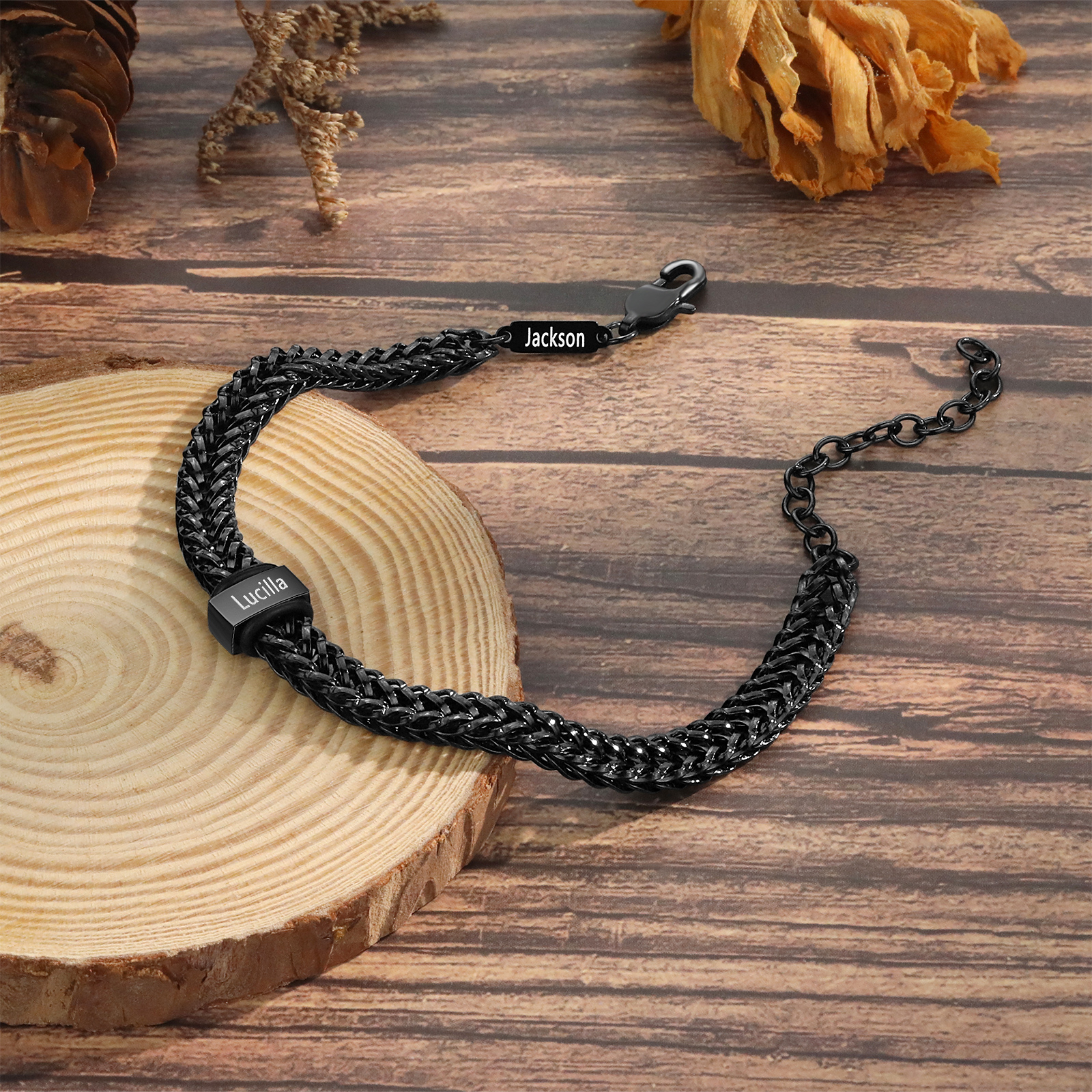 Personalised Men's Beaded Bracelet Custom 2 Names Adjustable Bracelets Stainless Steel Gifts for Him-Jessemade AU