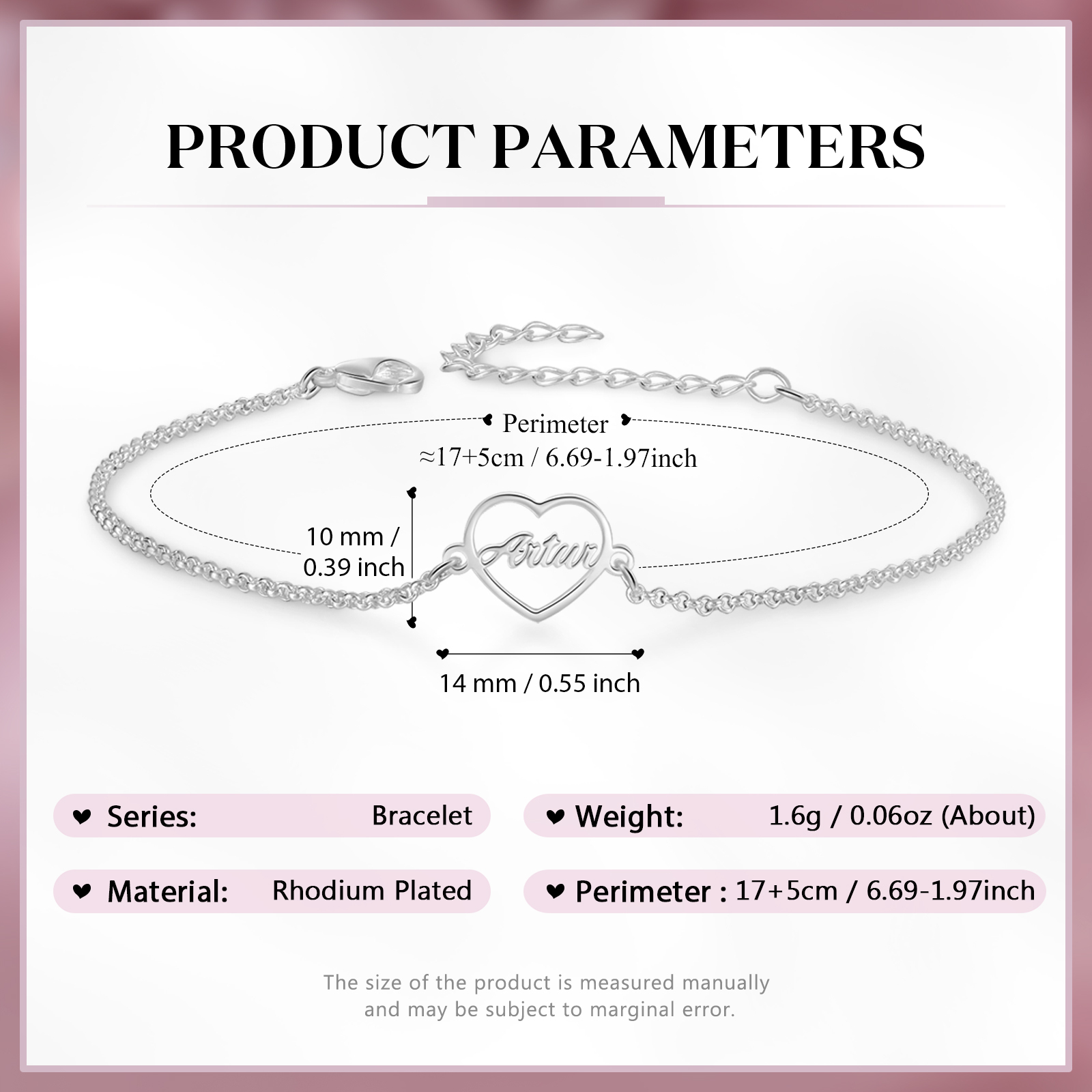 1 Name - Personalised Heart Bracelet Custom Name Bracelets Birthday Valentine's Day Gift For Her-Jessemade AU