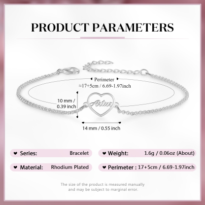 1 Name - Personalised Heart Bracelet Custom Name Bracelets Birthday Valentine's Day Gift For Her-Jessemade AU