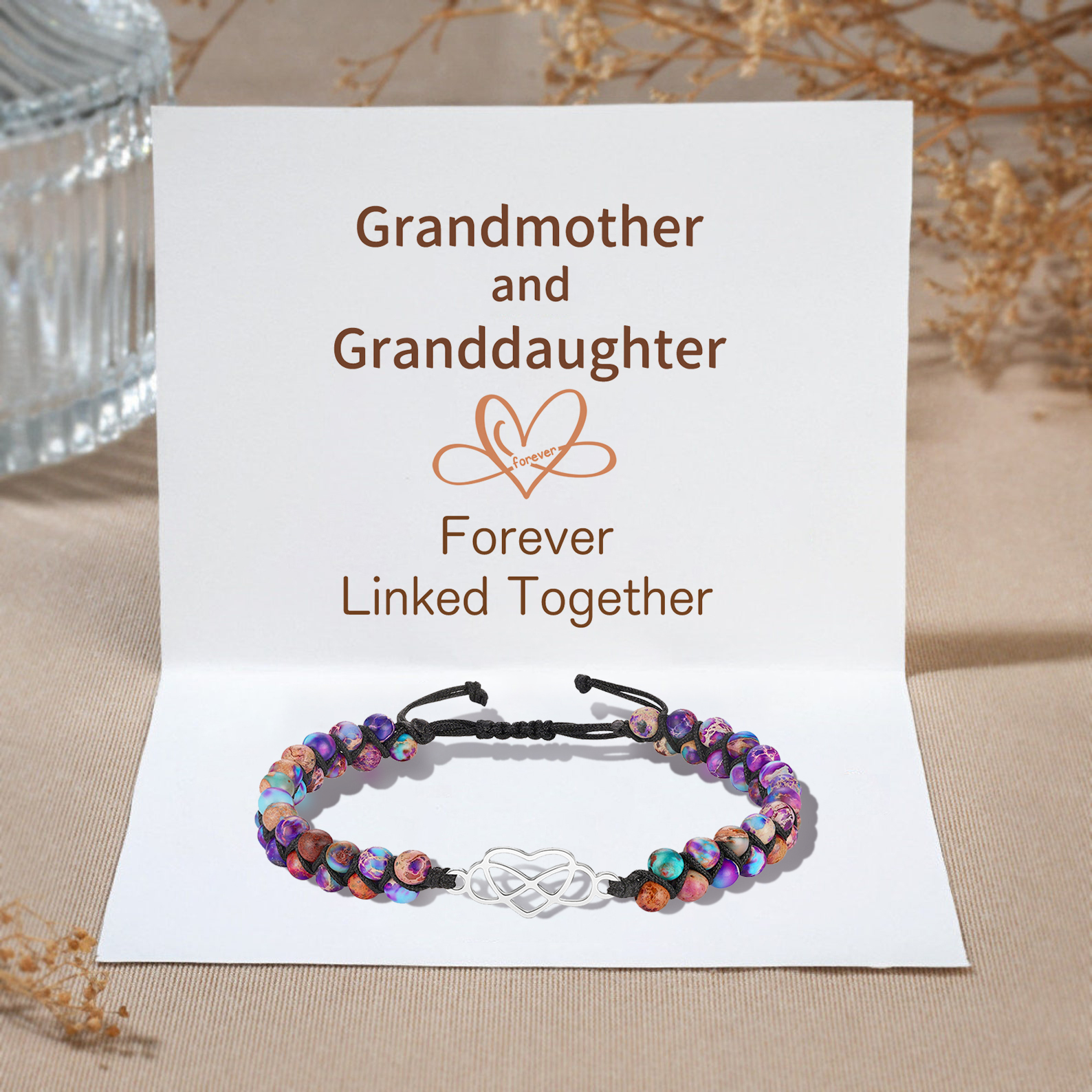 Infinity Heart Bracelet Adjustable Bracelet Gift for Her - Grandmother & Granddaughter Forever Linked Together-Jessemade AU