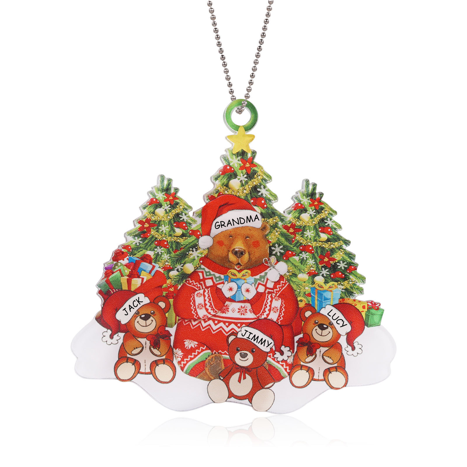 4 Names - Personalised Acrylic Christmas Bear Ornaments Customised Text & Name Xmas Pendant Gifts for Family-Jessemade AU