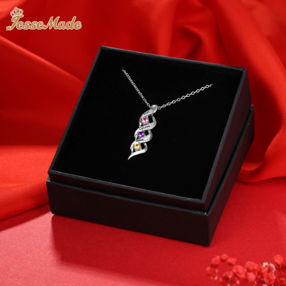 Customised Necklace Cascading Pendant with 3 Birthstones Engraving 3 Names Gifts for Her-Jessemade AU