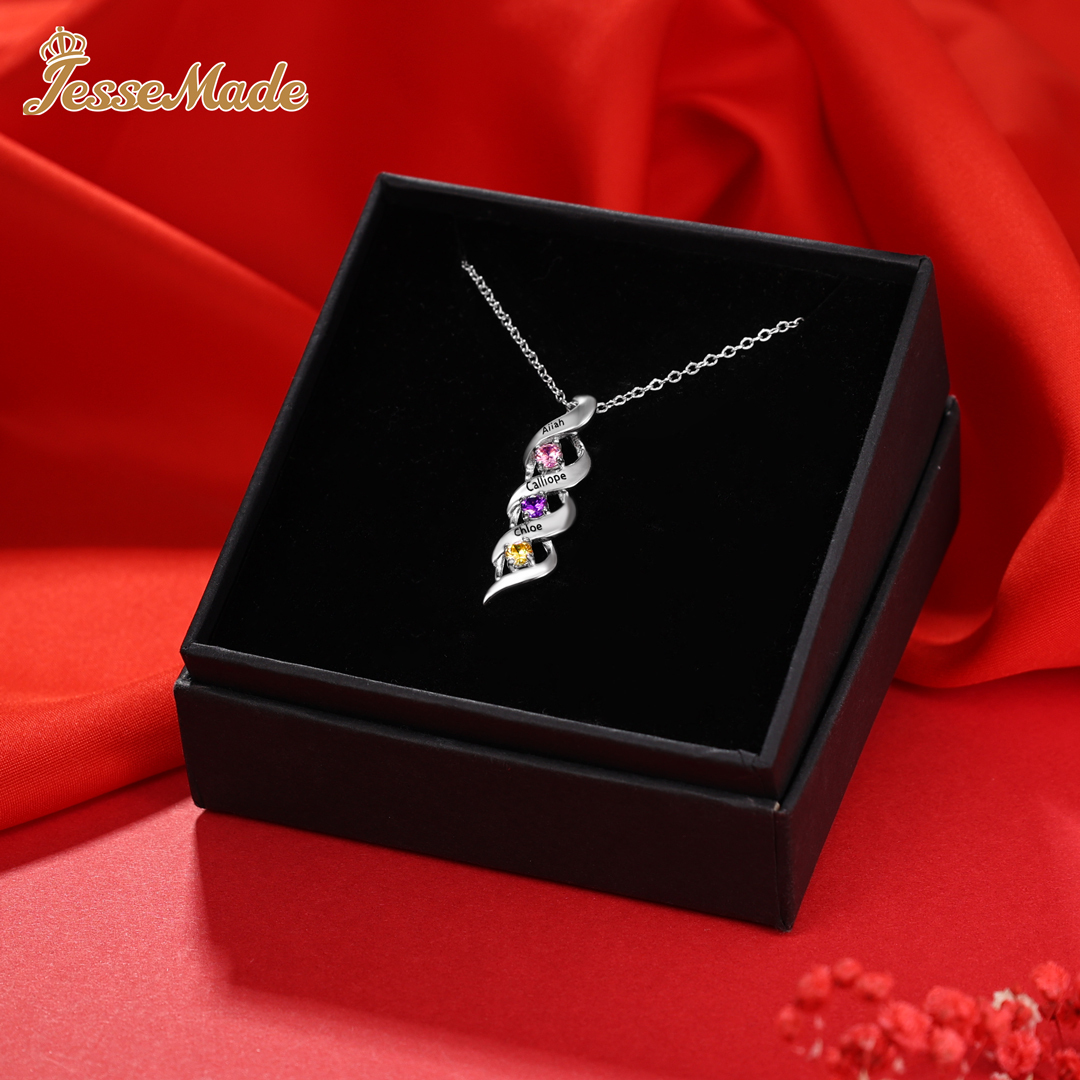 Customised Necklace Cascading Pendant with 3 Birthstones Engraving 3 Names Gifts for Her-Jessemade AU