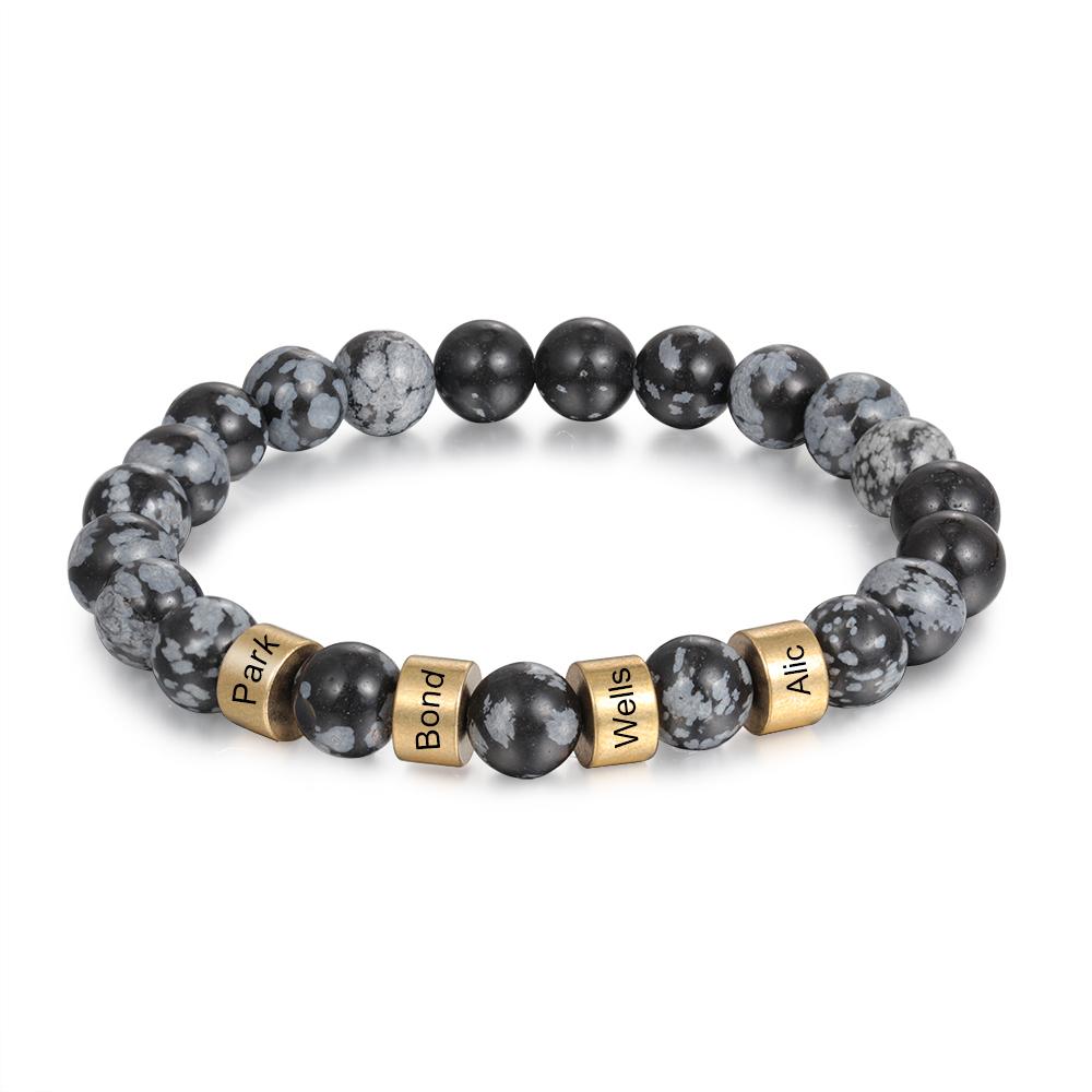 Father'day Grey Tiger Eye Men's 4 Names Bracelet-Jessemade AU