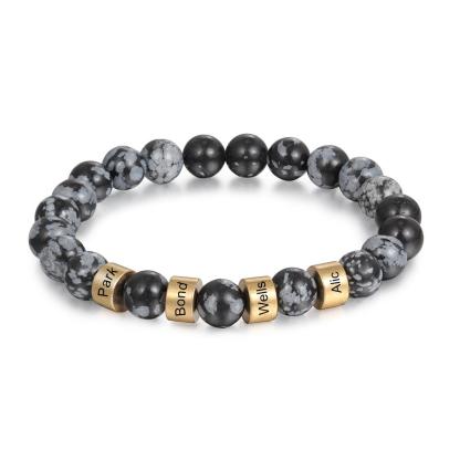 Father'day Grey Tiger Eye Men's 4 Names Bracelet-Jessemade AU