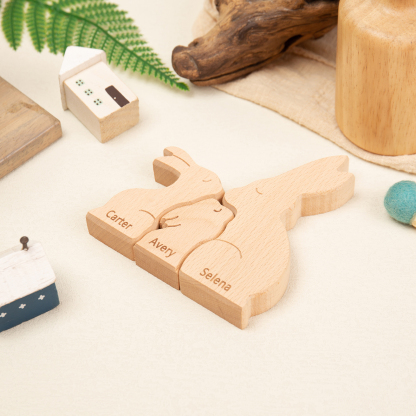 Personalised Wooden Animal Puzzle Custom 3 Names Puzzle Whale Bear Rabbit Hug Ornament Gifts for Family-Jessemade AU
