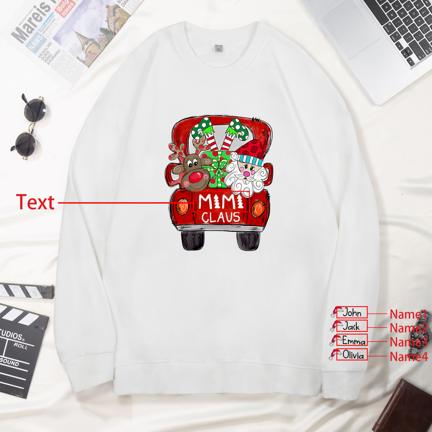 4 Names - Personalised Christmas Sweatshirt Custom Name & Text Sweatshirt Mimi Claus Sweatshirt Gift for Family -Jessemade AU