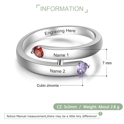 S925 Silver Ring Personalised 2 Birthstones Promise Ring With Names Gifts For Her-Jessemade AU