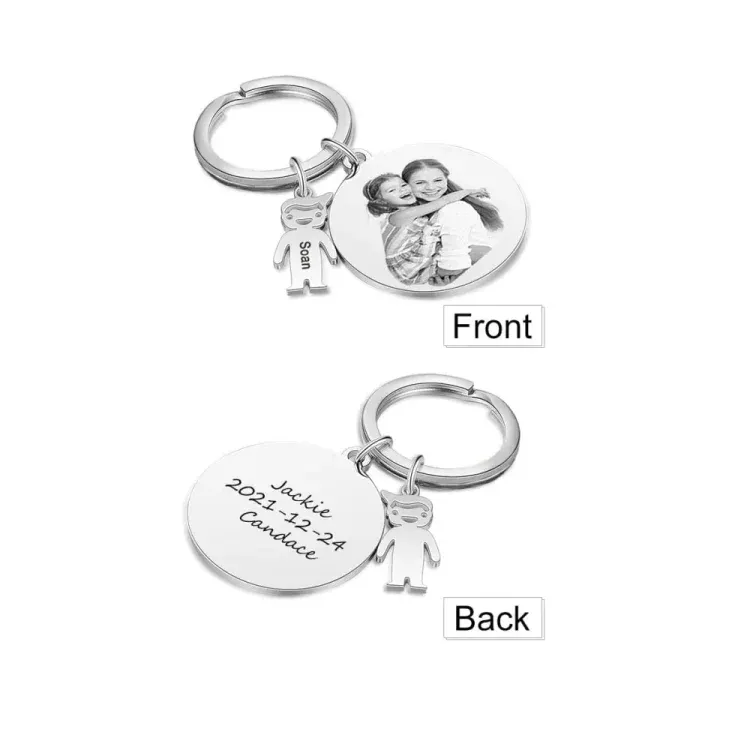 1 Name - Personalised Photo Keychain with Kid Charm Custom Text Keyring Gifts for Father/Mother-Jessemade AU
