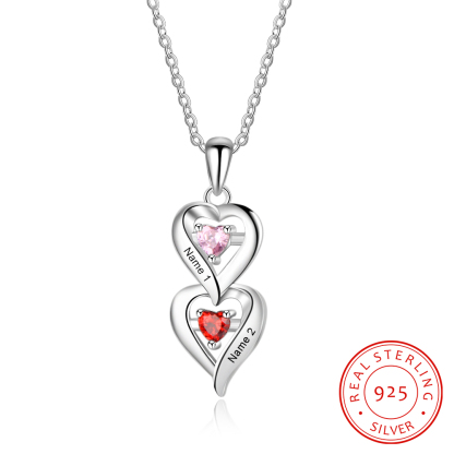 Personalised Heart Necklace With 2 Birthstones Engraved Names Necklace Gift For Women-Jessemade AU