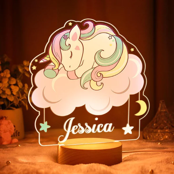 Personalised Rainbow Unicorn Night Light Custom Name LED Lamp for Kids-Jessemade AU