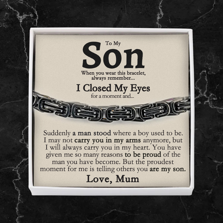 To My Son I'll always carry you in my heart Cuban Link Bracelet Stainless Steel Bracelet Warm Gift