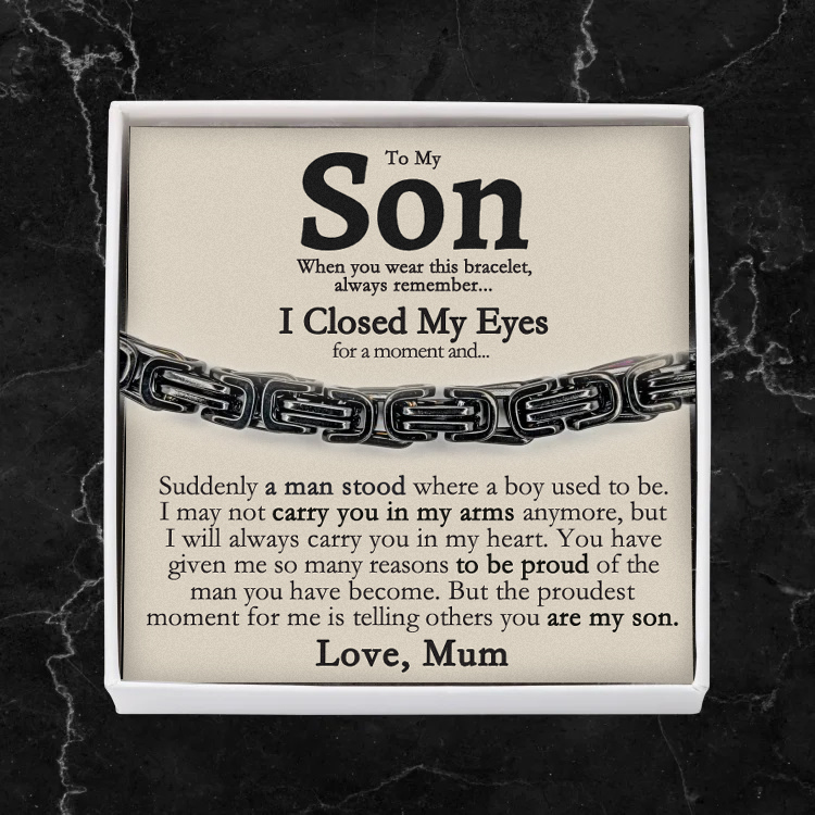 To My Son I'll always carry you in my heart Cuban Link Bracelet Stainless Steel Bracelet Warm Gift-Jessemade AU