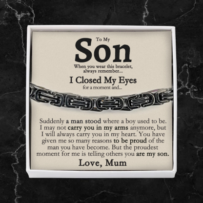 To My Son I'll always carry you in my heart Cuban Link Bracelet Stainless Steel Bracelet Warm Gift-Jessemade AU
