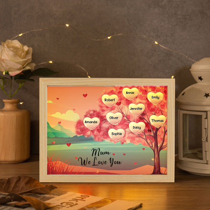 Personalised Frame Night Light Custom 1 Text & 9 Names Pink Family Tree Ornament Gifts for Mother/Grandma-Jessemade AU