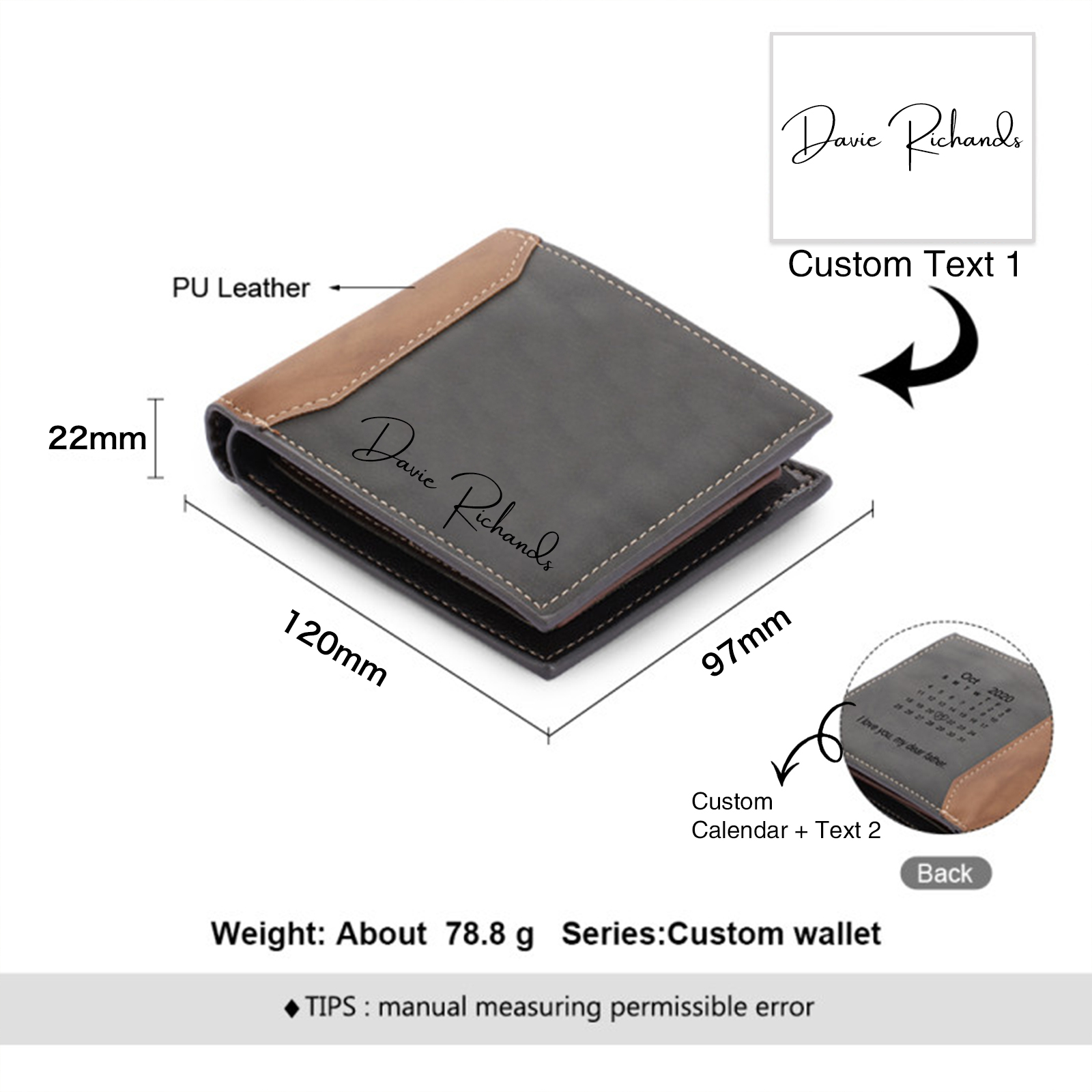 Personalised 3 Texts & 1 Photo & 1 Date Gift Set Custom Wallet & Keychain & Pen Gift Box Set Father’s Day Gift for Him-Jessemade AU