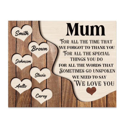 6 Names - Personalised Mum Wooden Plaque Custom Names Home Decoration Hearts Gift for Mother-Jessemade AU