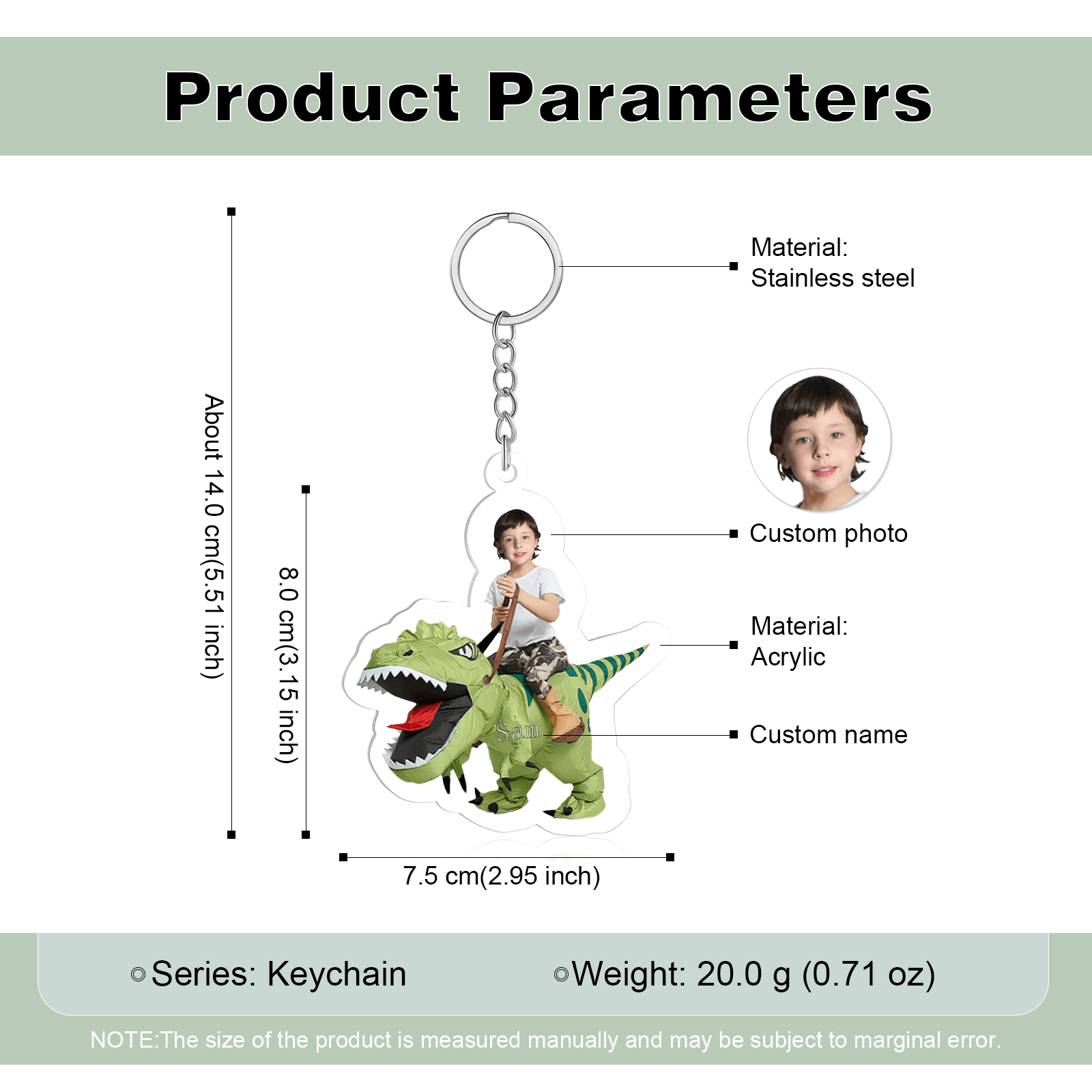 1 Name - Personalised Acrylic Dinosaur Keychain Customised Name & Photo Keychain Gift for Kids-Jessemade AU