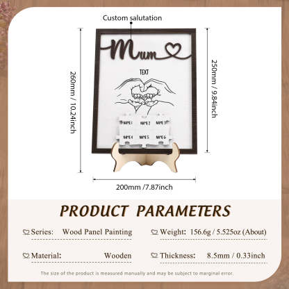 Personalised Puzzle Pieces Wooden Plaque Custom 6 Names & Text & Salutation Holding Hands Family Wooden Sign With Stand Gifts for Mum-Jessemade AU