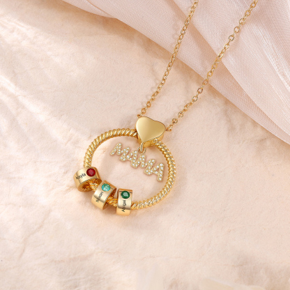 3 Names - Personalised Mama Circle Pendant Necklace Custom Names & Birthstones Necklace Mother's Day Gifts-Jessemade AU