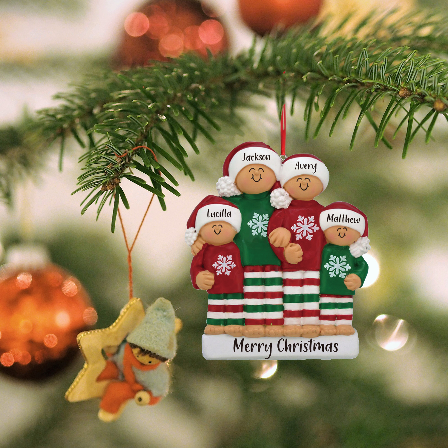 4 Names - Personalised Christmas Ornaments Custom Text Wooden Xmas Ornaments Gifts for Family Friends-Jessemade AU