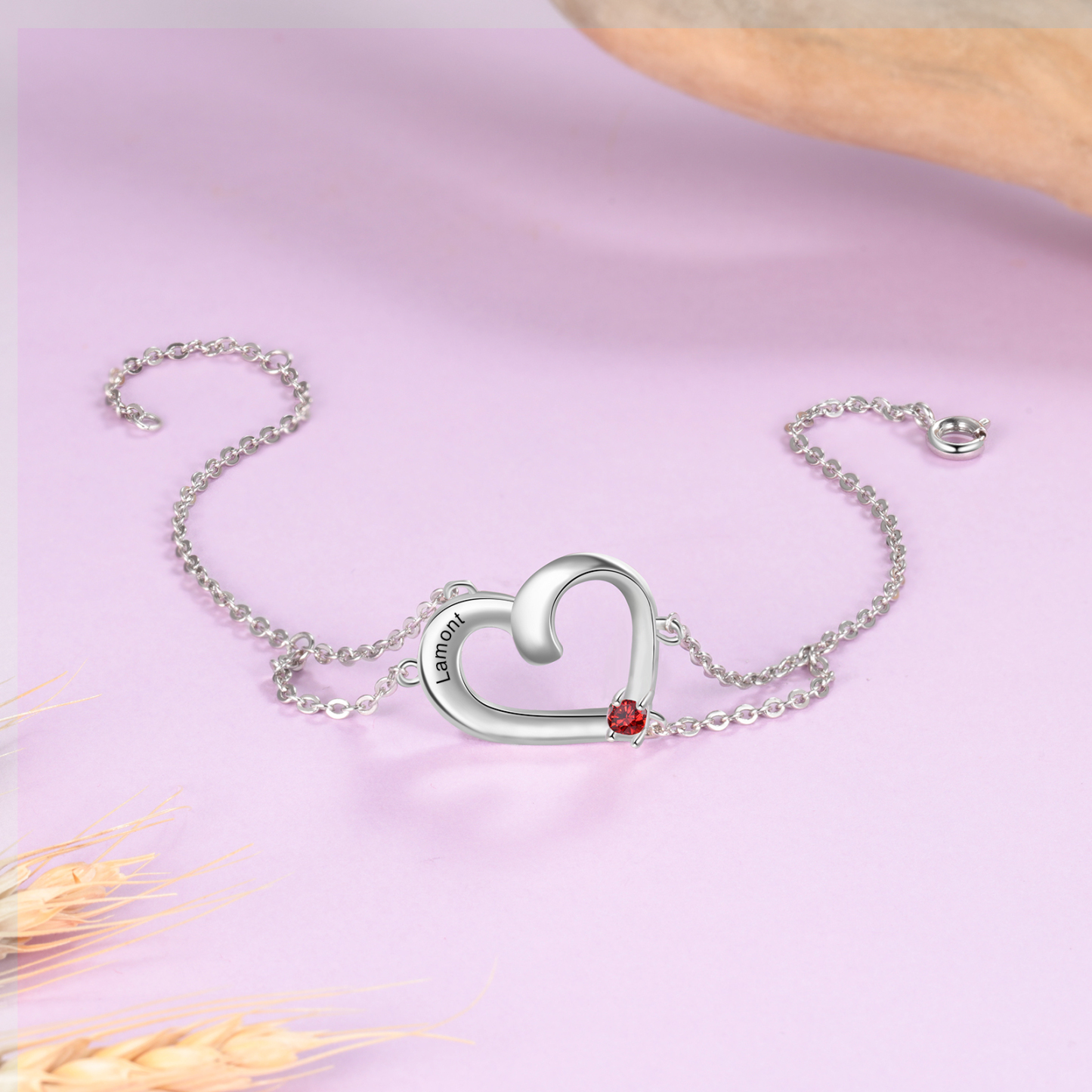 Personalised Heart Bracelet With 1 Birthstone Engraved Names Gift For Women-Jessemade AU