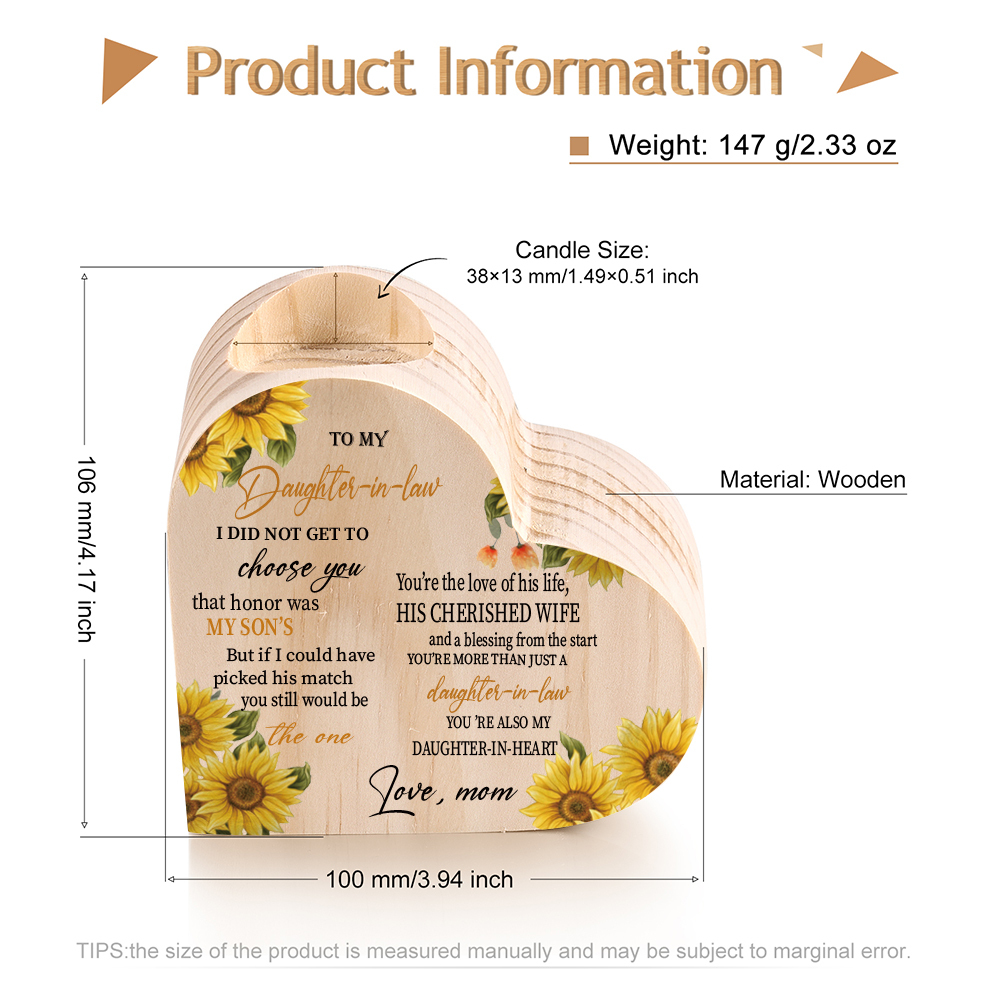 To My Daughter-In-Law Candle Holder You’re also my daughter-in-heart Wooden Candlestick-Jessemade AU