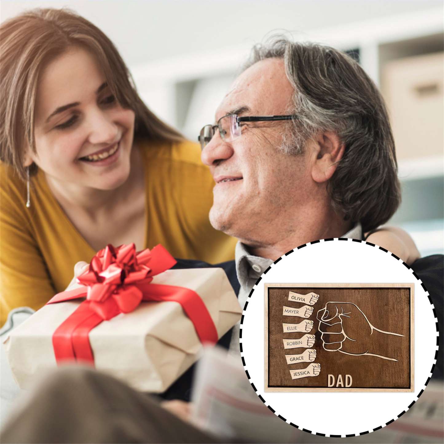 Father and Sons/Daughters Fist Signs Engrave 3 Names Family Bond Wood Frame-Jessemade AU