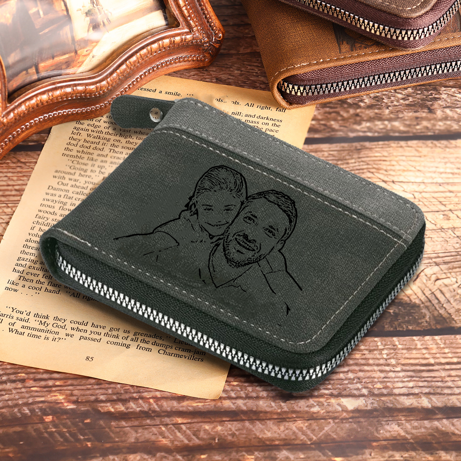 Personalised Photo & Text Billfold Wallet Custom Men's Leather Wallet Zipper Gift for Him-Jessemade AU