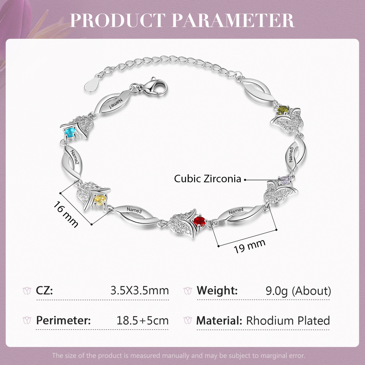 Flowers Series Personalised Tulip Bracelet With 5 Birthstone Engraved Names Flowers Charm Gifts For Her-Jessemade AU