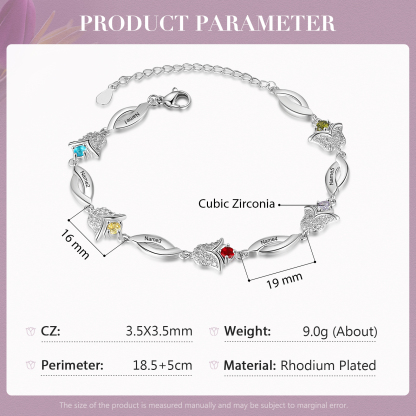 Flowers Series Personalised Tulip Bracelet With 5 Birthstone Engraved Names Flowers Charm Gifts For Her-Jessemade AU