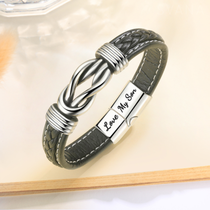 Father and Son Forever Linked Together Leather Knot Bracelet Graduation Birthday Gift-Jessemade AU