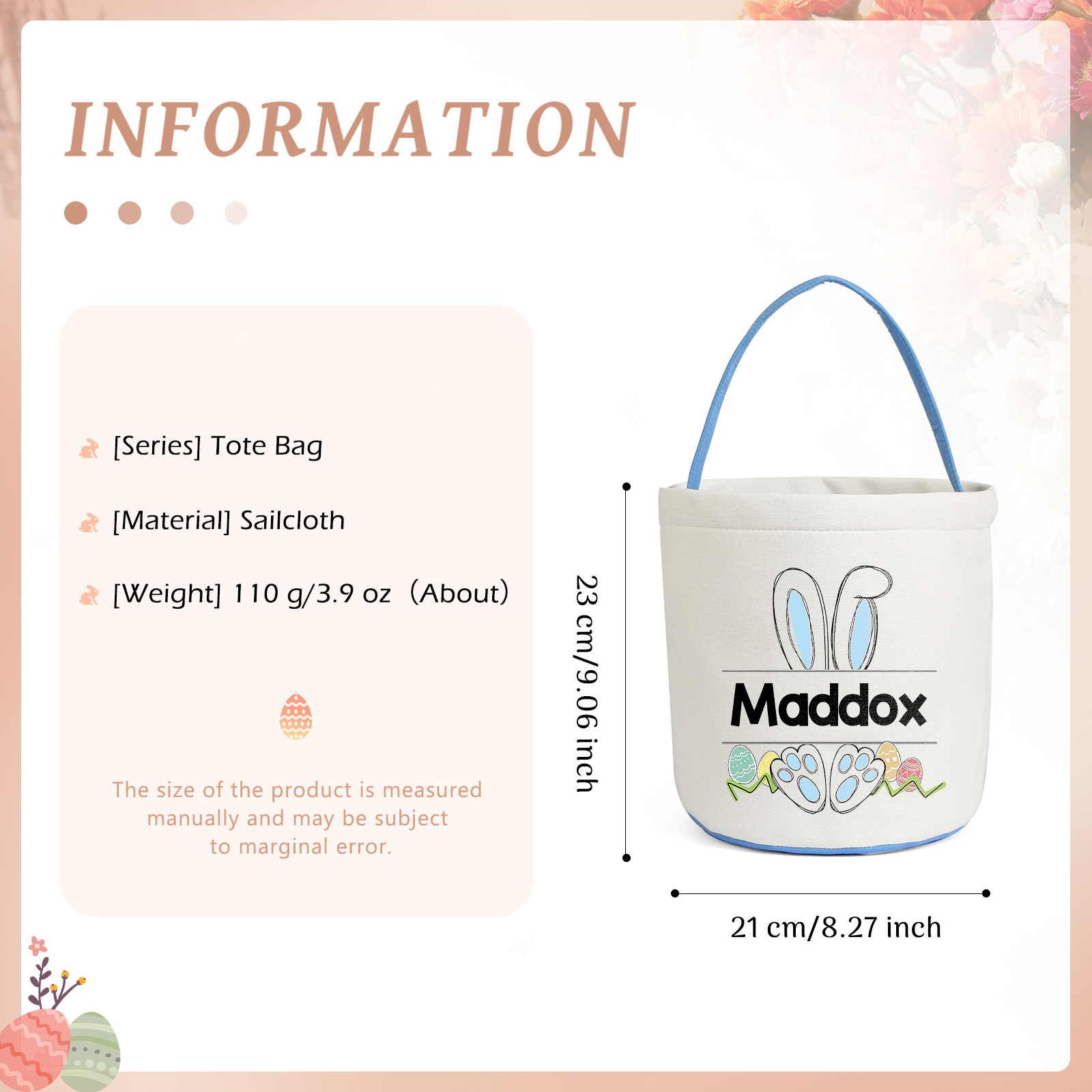 Easter Bunny Tote Bag Personalised Name Bucket Bag White Basket Gifts For Kids-Jessemade AU