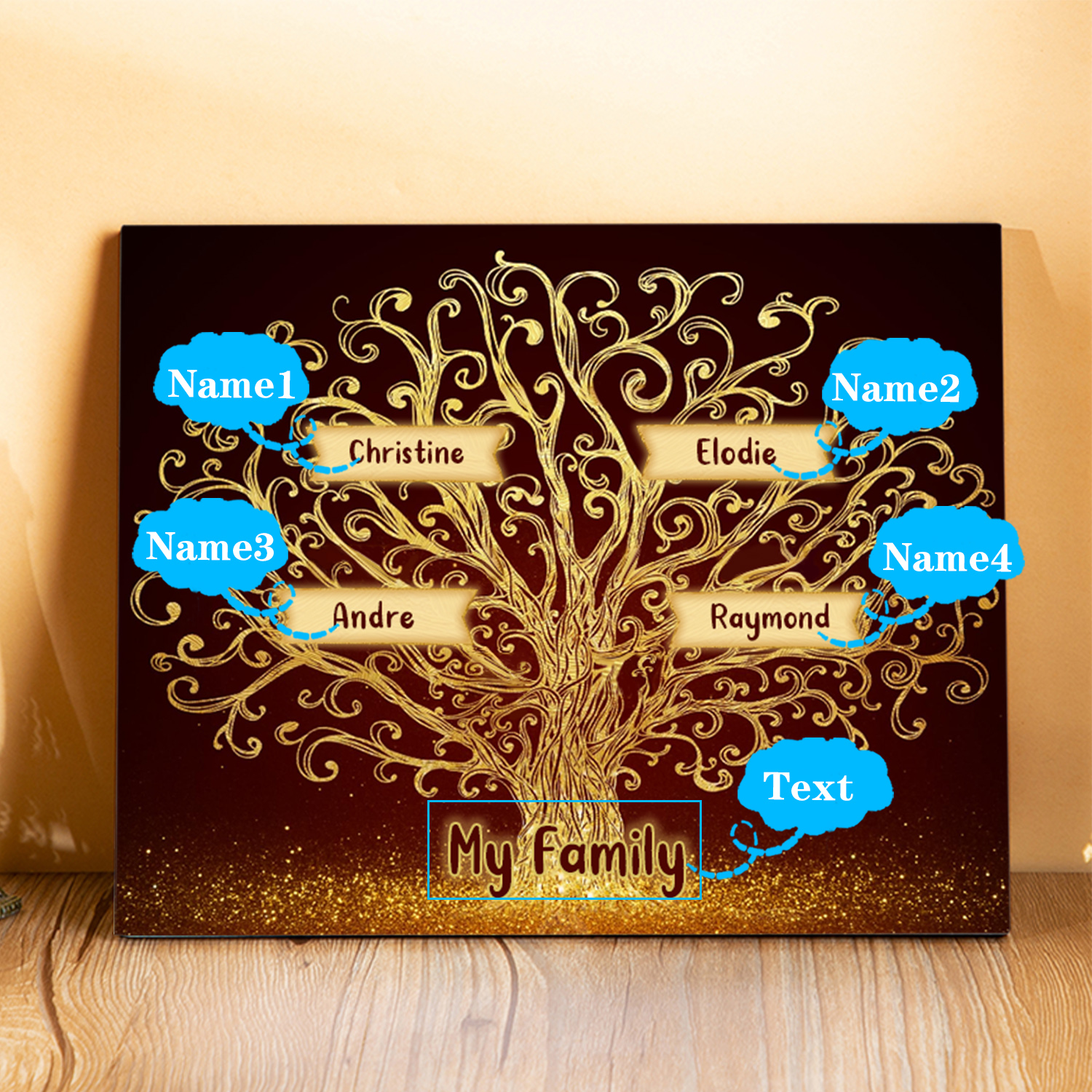 4 Names - Personalised Family Tree Wooden Plaque Custom Text Home Decor Gifts for Mother/Grandma-Jessemade AU