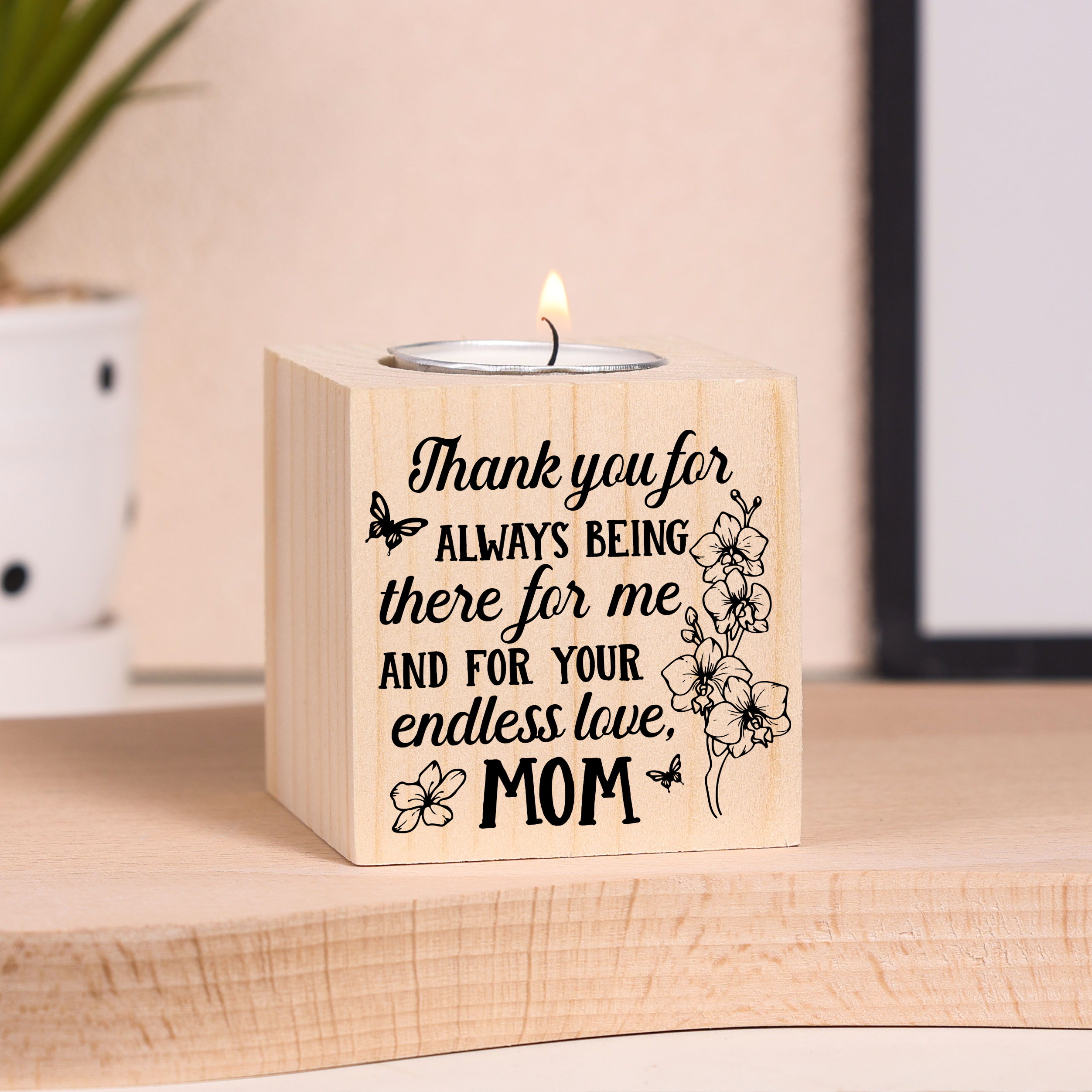 Block Candle Holder Thank You for Always Being There For Me Wooden Candlesticks for Mother-Jessemade AU