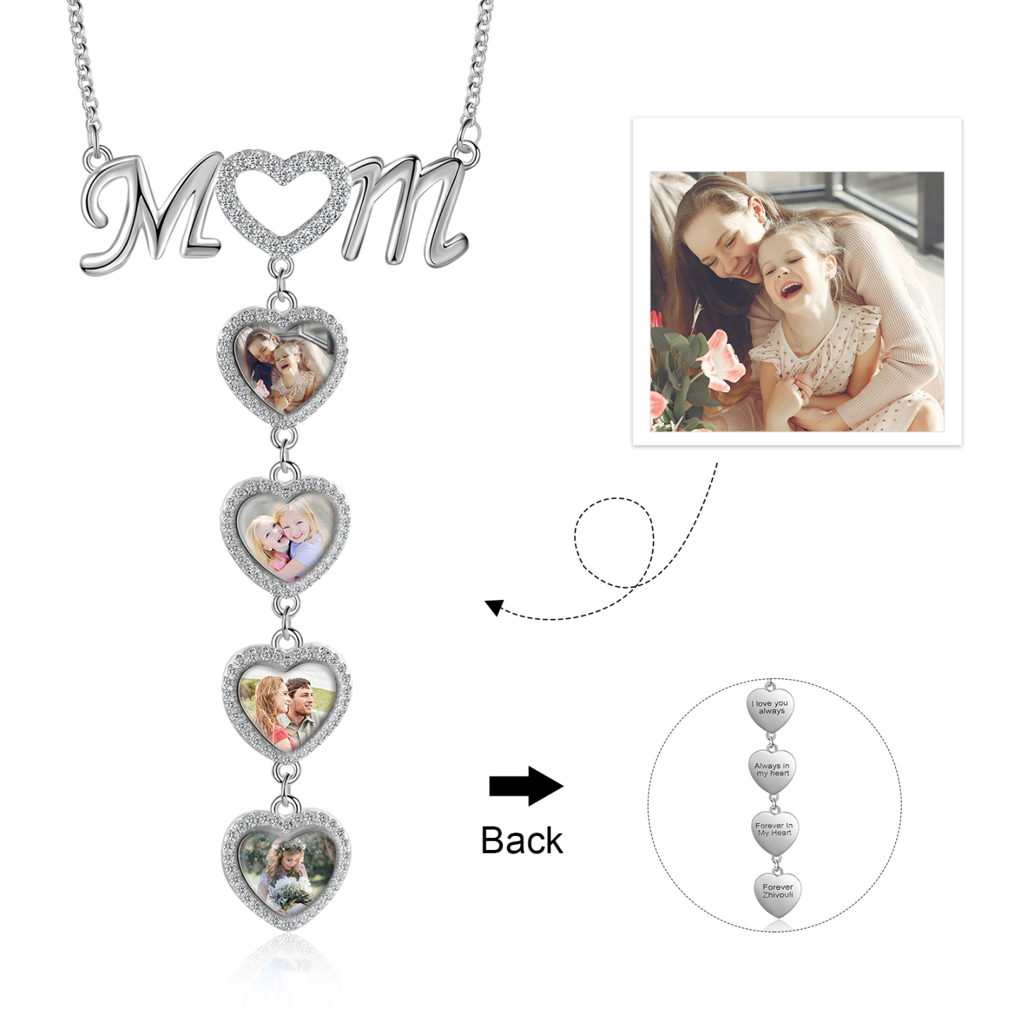 Mother's Day Gifts Personalised Mom Necklace Custom 4 Photos Heart Necklace for Mom-Jessemade AU