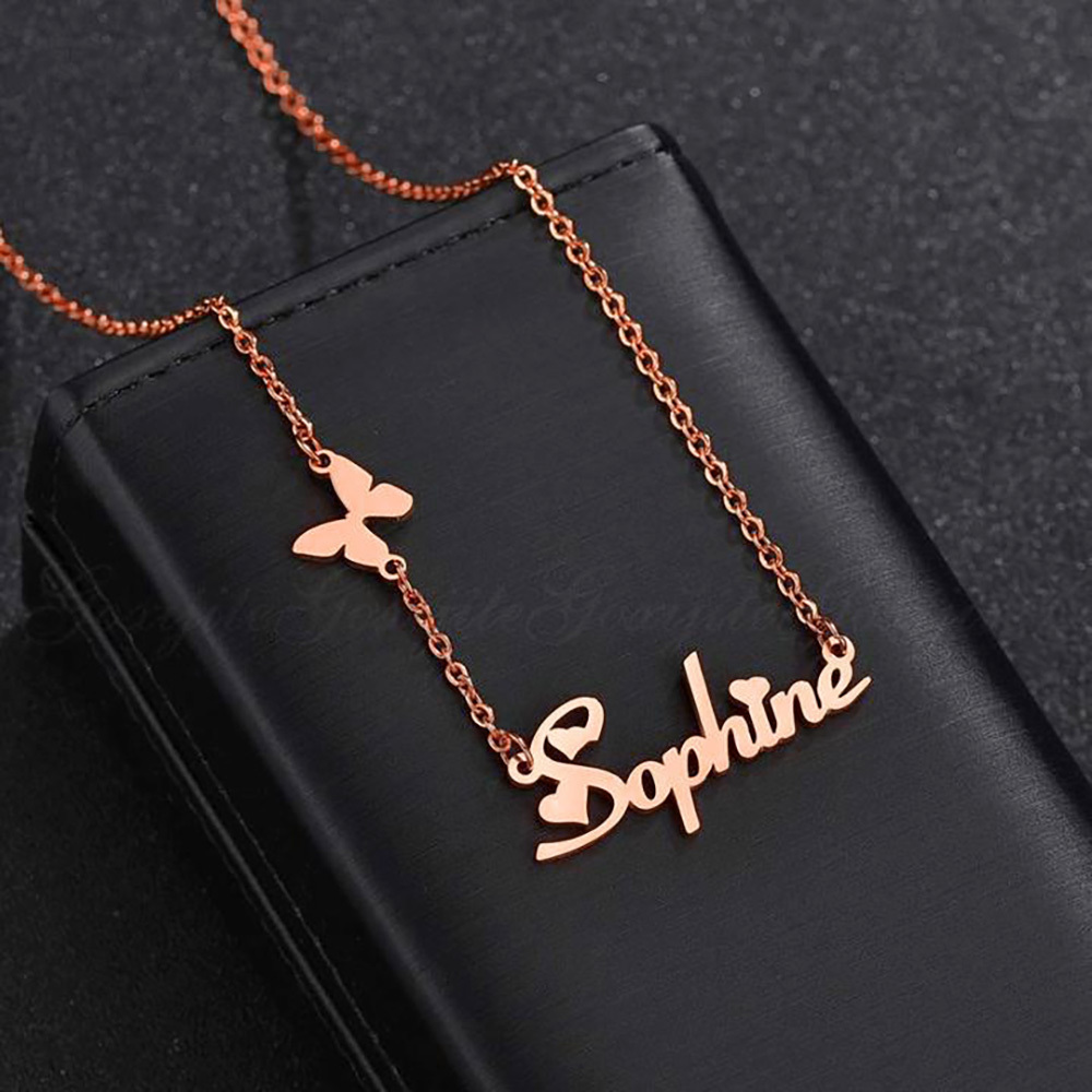 Personalised Butterfly Necklace Custom 1 Name Necklace Gift For Women-Jessemade AU