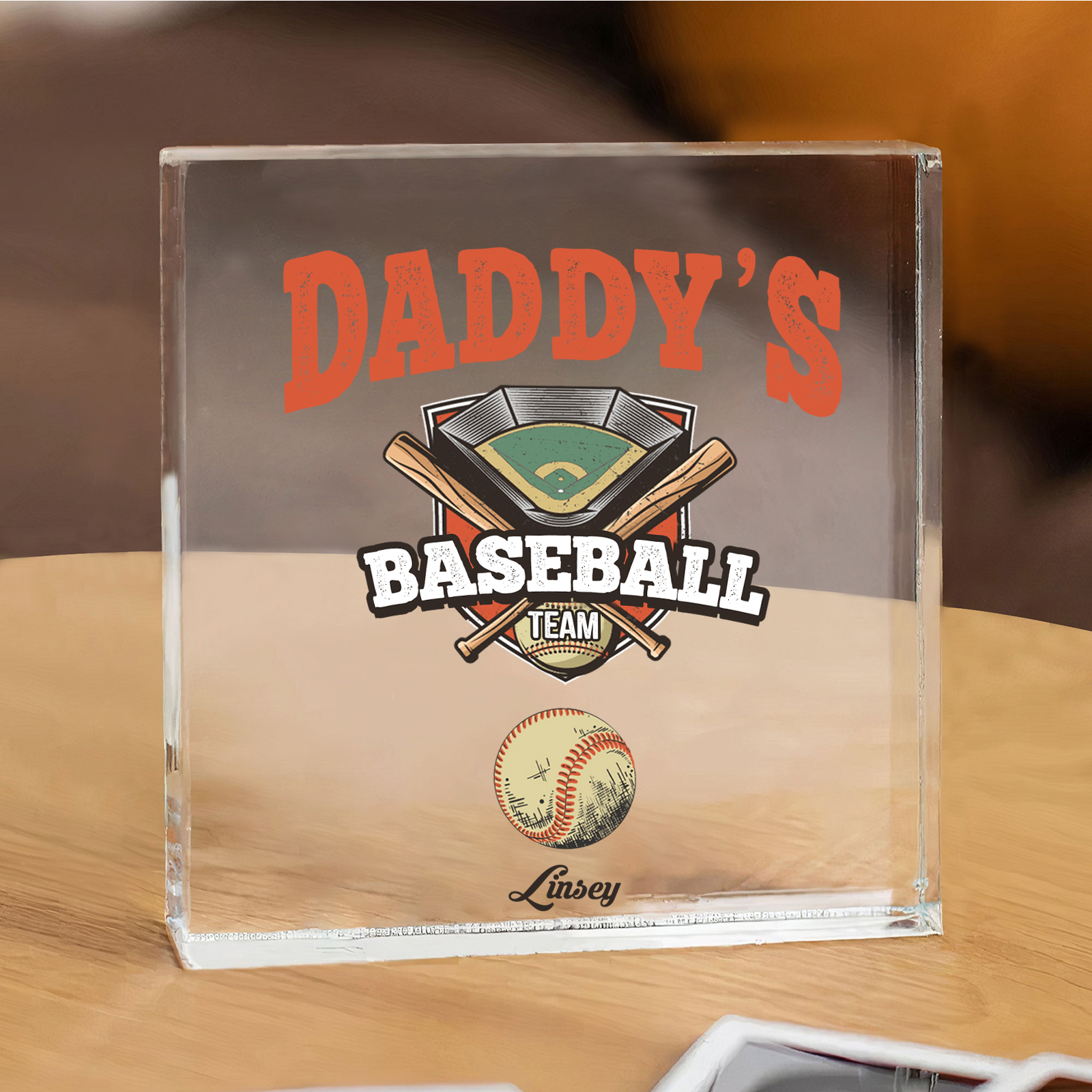 Personalised 1 Name Acrylic Square Keepsake Baseball Family Rectangle Plaque Father's Day Gifts - Daddy's Baseball Team-Jessemade AU