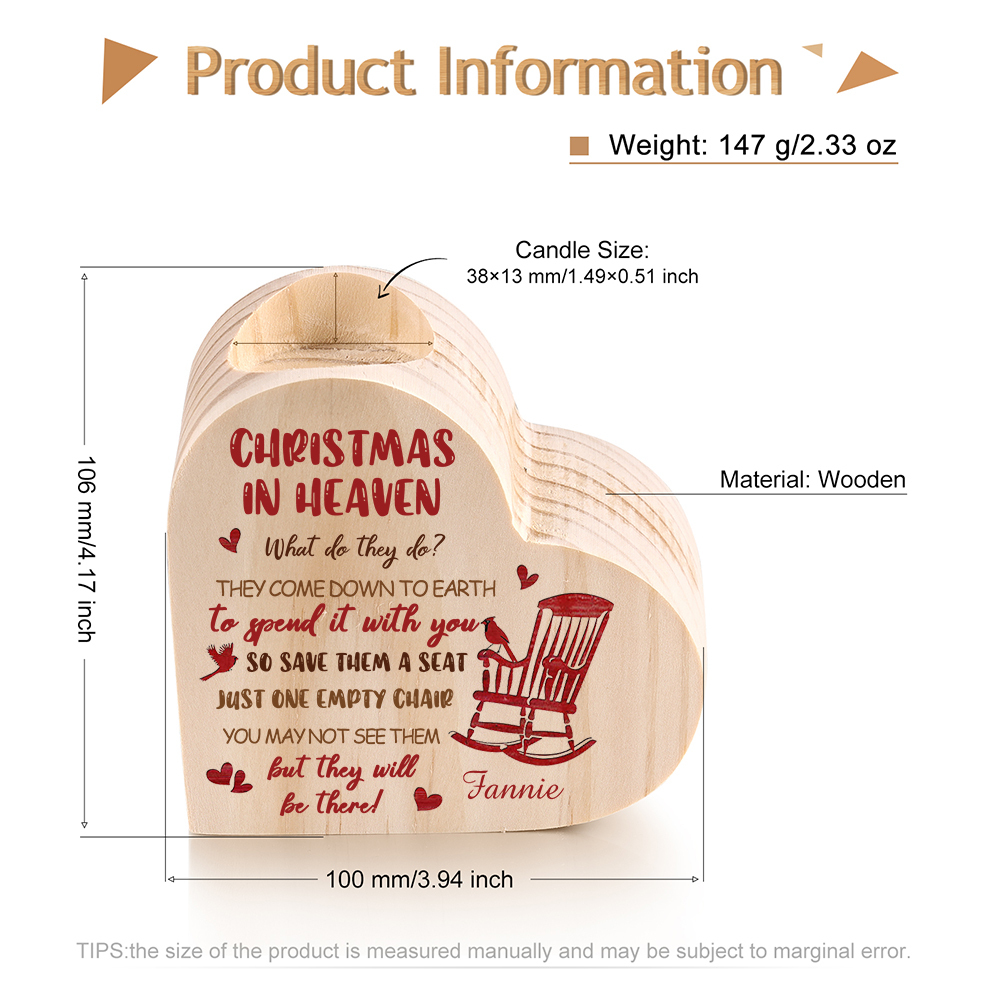 Personalised Wooden Candle Holder Heart-shaped Memorial Candlesticks Customised Name Chair Candle Holder - Christmas In Heaven-Jessemade AU