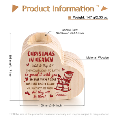 Personalised Wooden Candle Holder Heart-shaped Memorial Candlesticks Customised Name Chair Candle Holder - Christmas In Heaven-Jessemade AU